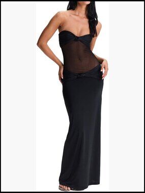 Sheer Maxi Dress with Removable Straps, Knotted Twist, Bodycon Formal Wear